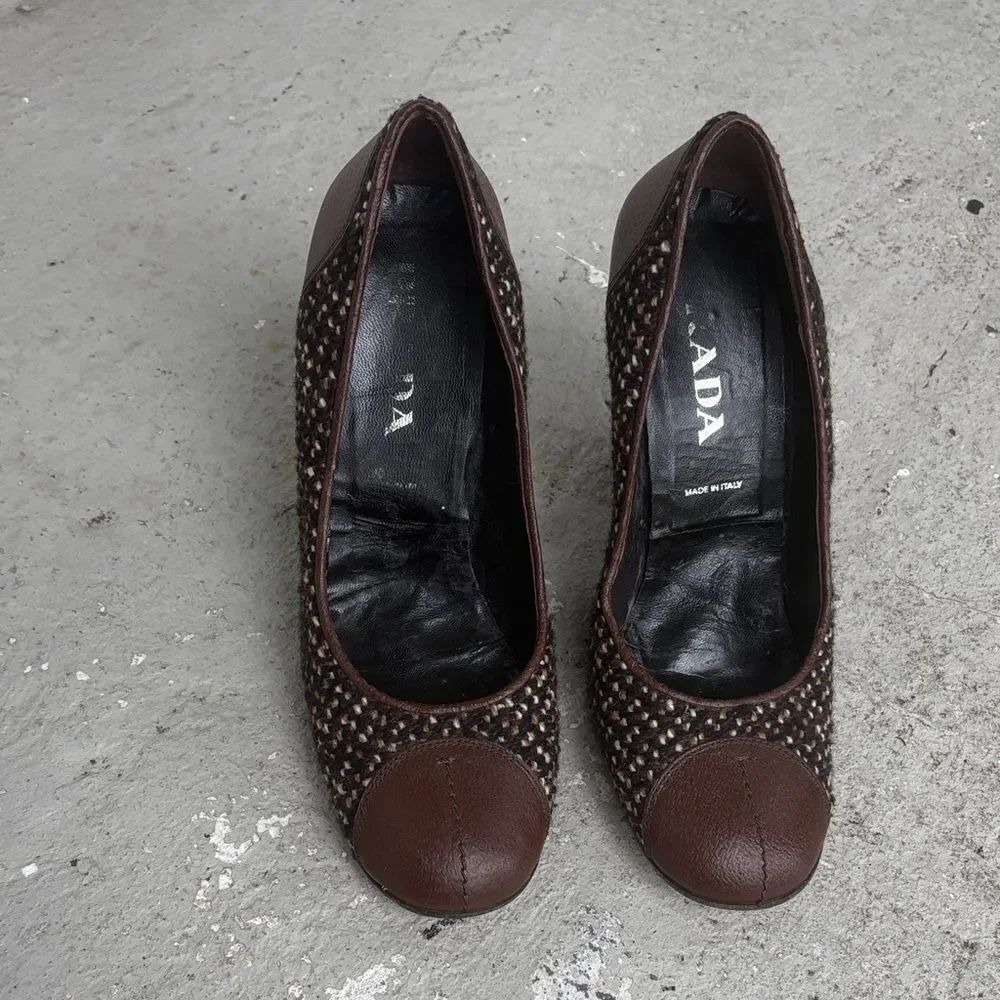 Vintage Prada, tweed and leather heels